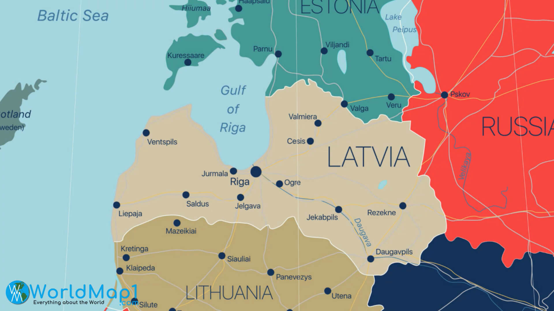 Carte des Etats baltes avec frontiere bielorusse